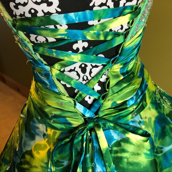 Teal Abstract Prom Dress - Picture 5 of 6
